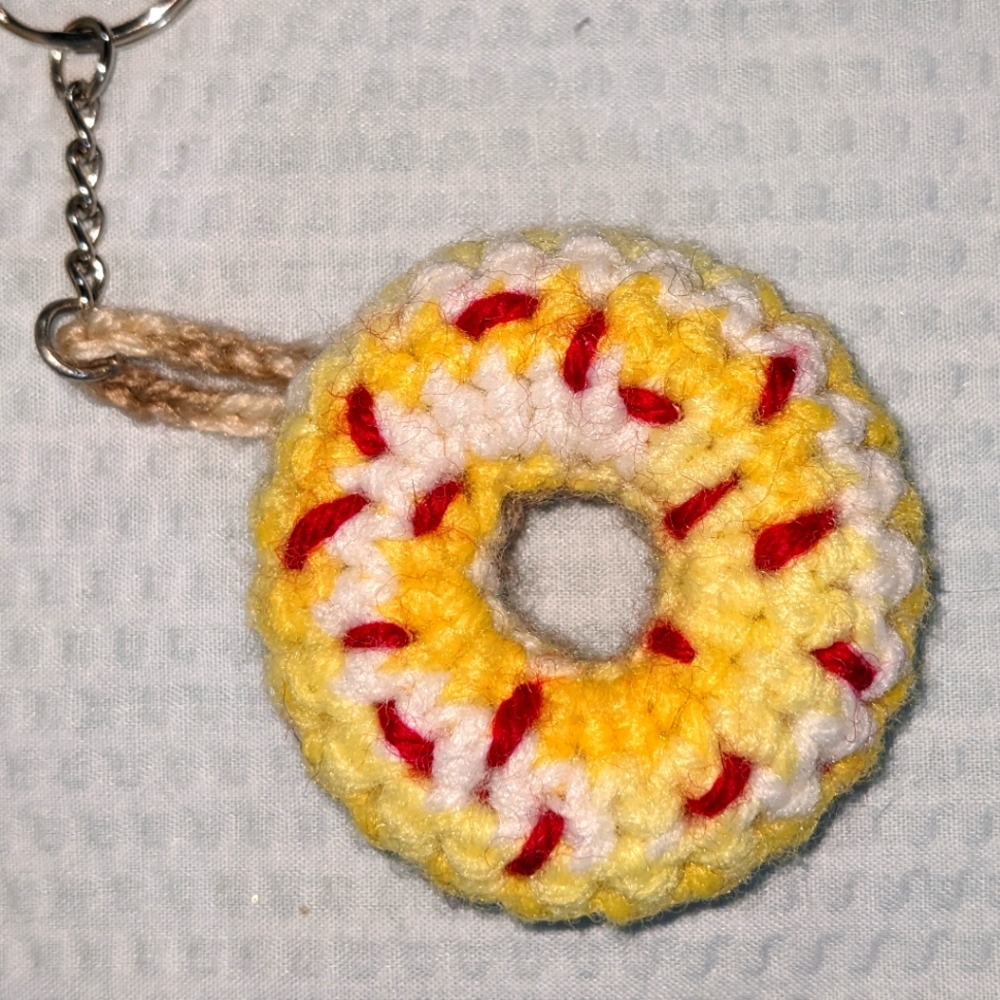 Donut Keychain Sprinkles Backpack Tag HANDCRAFTED Crochet